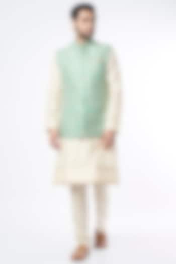 Pista Green Bundi Jacket With Kurta Set by Anushree Reddy Men