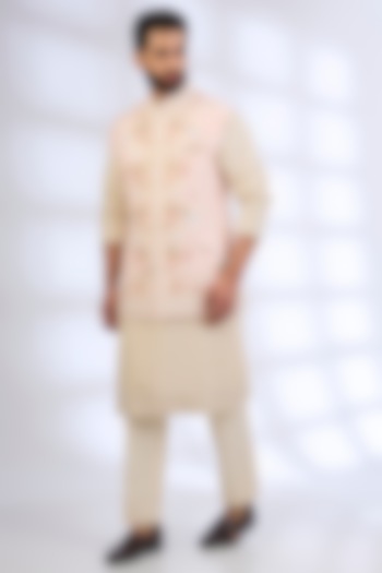 Soft Pink Raw Silk Nehru Jacket Set by Anushree Reddy Men at Pernia's Pop Up Shop