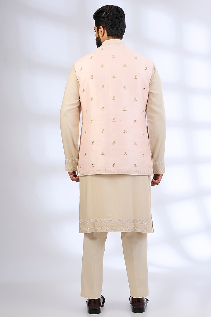 Soft Pink Raw Silk Nehru Jacket Set by Anushree Reddy Men at Pernia's Pop Up Shop