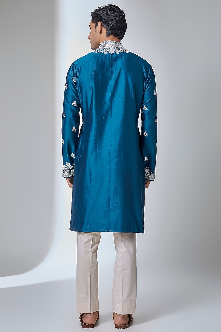 Midnight Blue Silk Kurta Set by Anushree Reddy Men at Pernia's Pop Up Shop