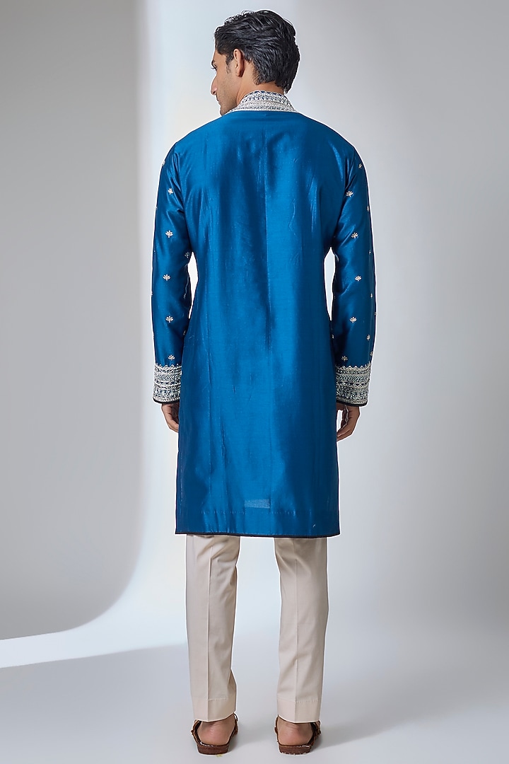 Navy Blue Silk Kurta Set by Anushree Reddy Men at Pernia's Pop Up Shop