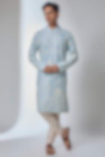 Powder Blue Silk Kurta Set by Anushree Reddy Men at Pernia's Pop Up Shop