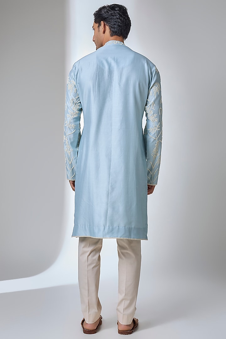 Powder Blue Silk Kurta Set by Anushree Reddy Men at Pernia's Pop Up Shop