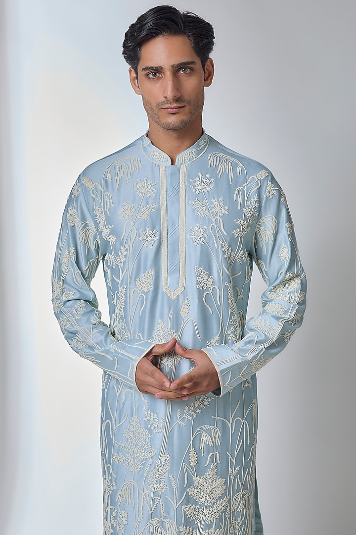 Powder Blue Silk Kurta Set by Anushree Reddy Men at Pernia's Pop Up Shop
