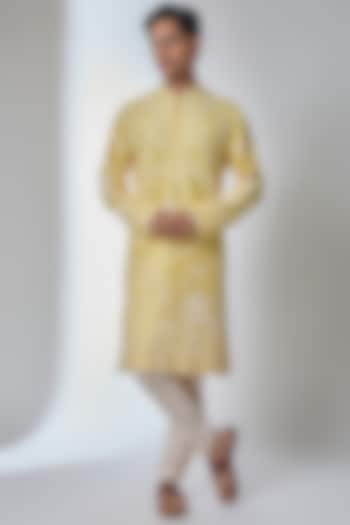 Summer Yellow Silk Kurta Set by Anushree Reddy Men at Pernia's Pop Up Shop