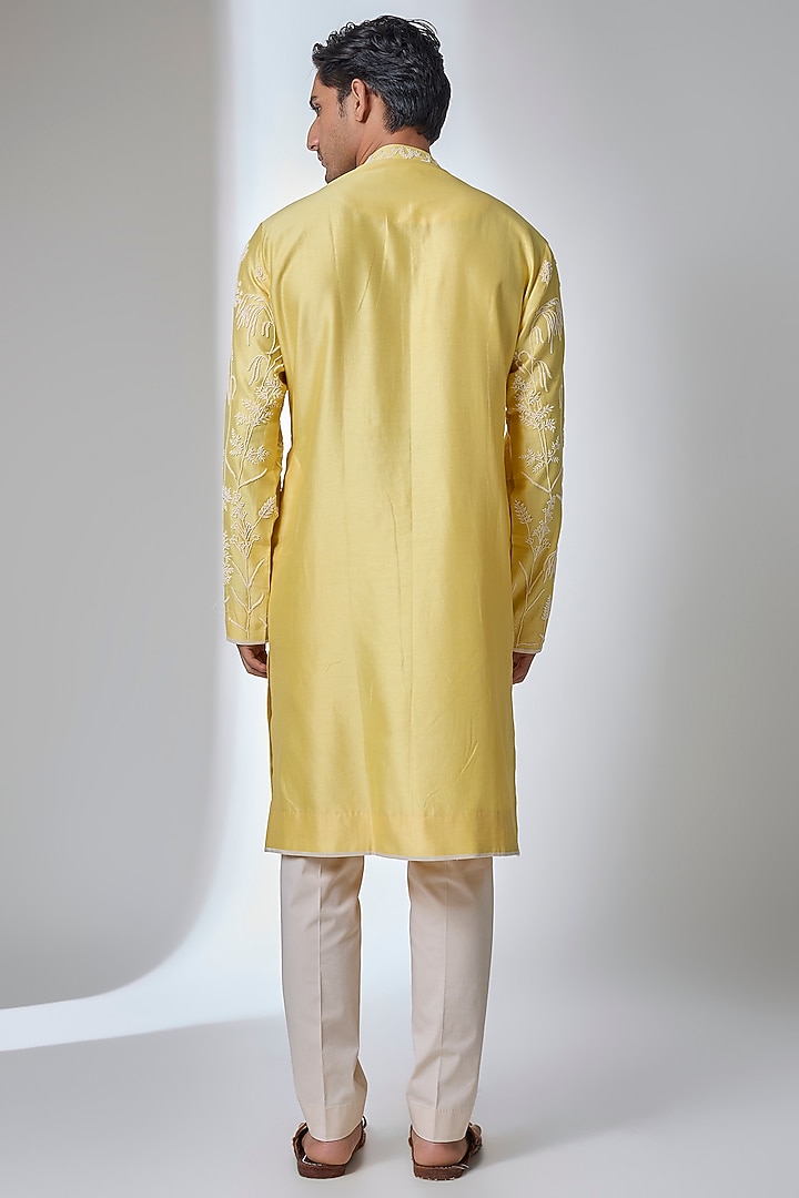 Summer Yellow Silk Kurta Set by Anushree Reddy Men at Pernia's Pop Up Shop