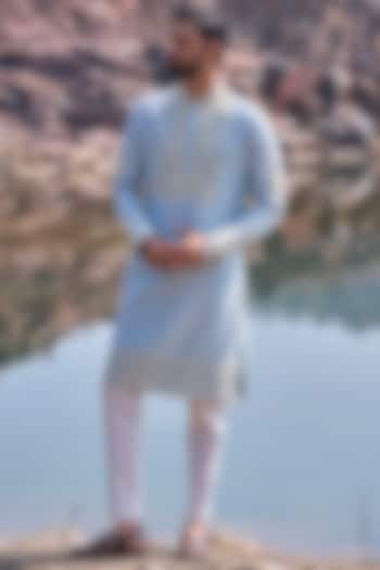 Powder Blue Chanderi Zardosi Embroidered Kurta Set by Anushree Reddy Men at Pernia's Pop Up Shop