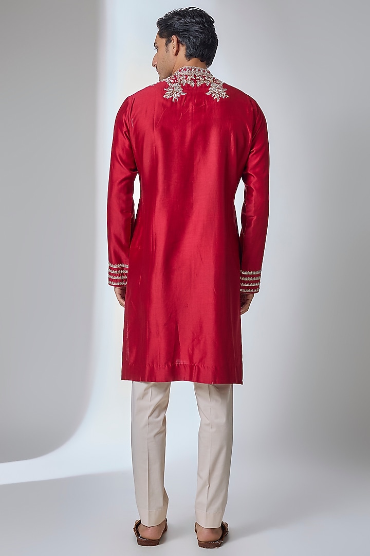 Red Silk Kurta Set by Anushree Reddy Men at Pernia's Pop Up Shop