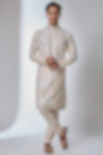 Ivory Silk Kurta Set by Anushree Reddy Men at Pernia's Pop Up Shop