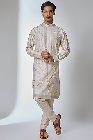 Ivory Silk Kurta Set by Anushree Reddy Men