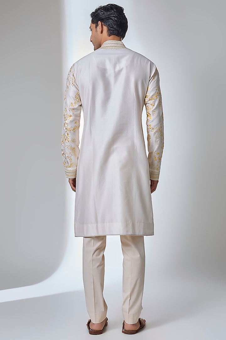 Ivory Silk Kurta Set by Anushree Reddy Men at Pernia's Pop Up Shop