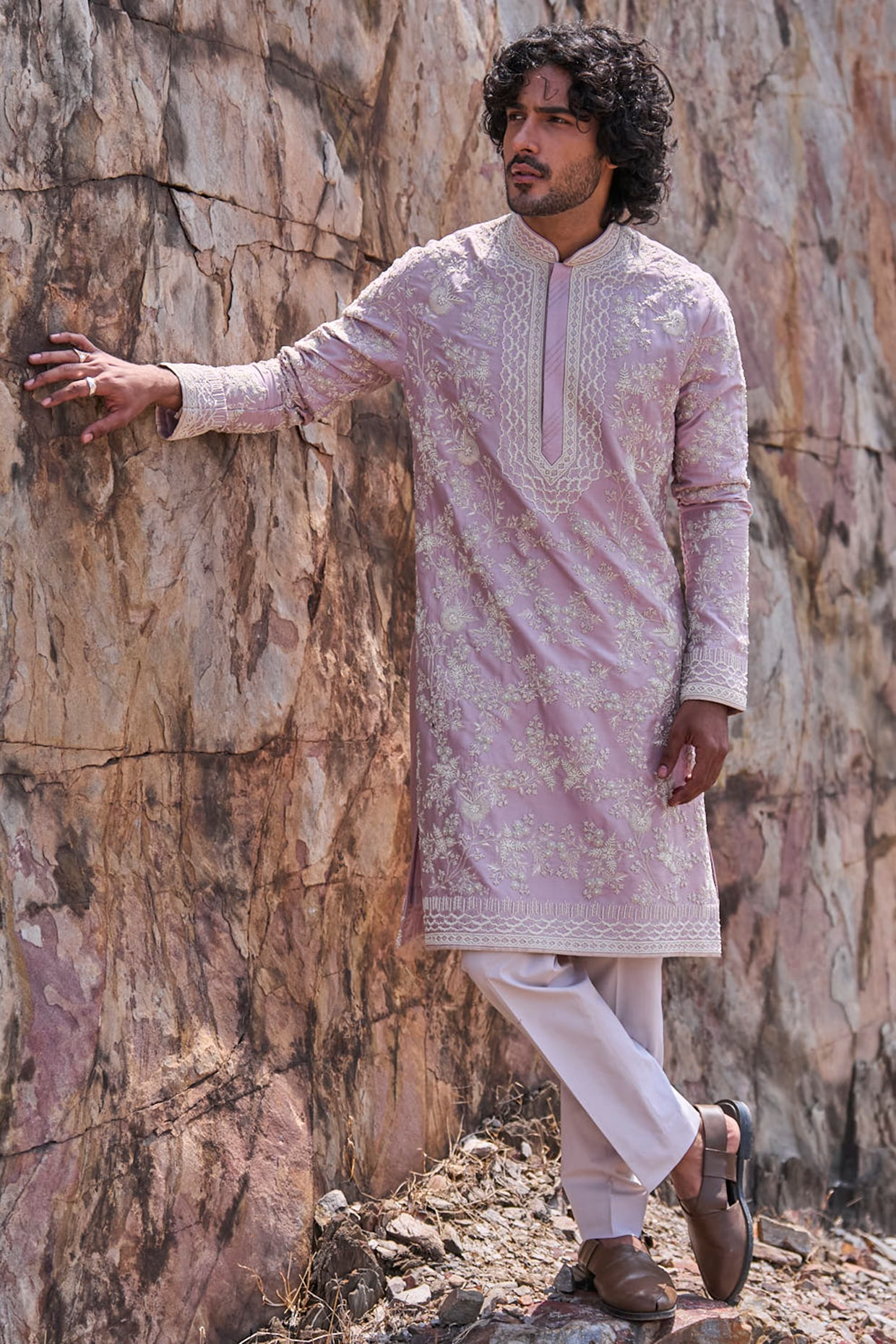 Anushree Reddy Lilac Silk Embroidered Kurta Set