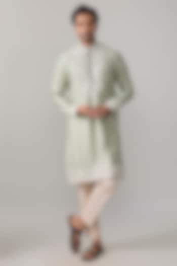 Sage Green Silk Kurta Set by Anushree Reddy Men at Pernia's Pop Up Shop