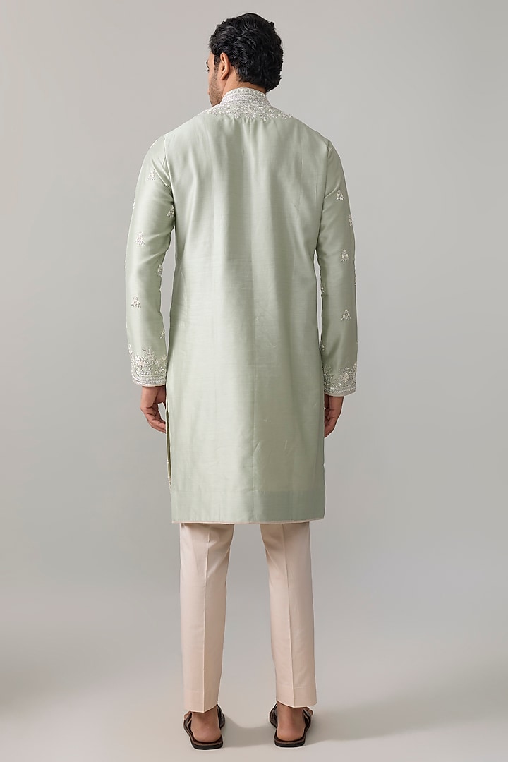 Sage Green Silk Kurta Set by Anushree Reddy Men at Pernia's Pop Up Shop