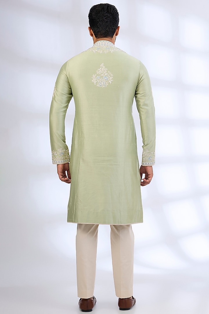 Mint Green Silk Kurta Set by Anushree Reddy Men at Pernia's Pop Up Shop