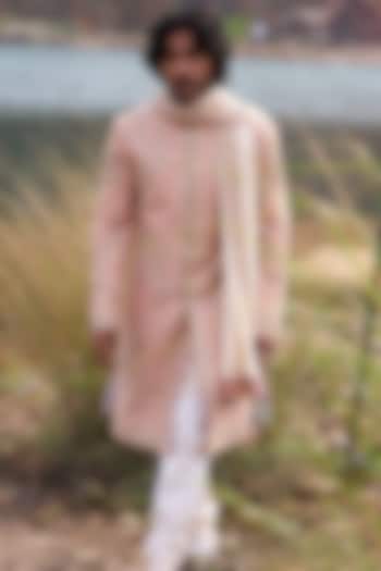 Dusty Rose Raw Silk Groom Sherwani Set by Anushree Reddy Men at Pernia's Pop Up Shop