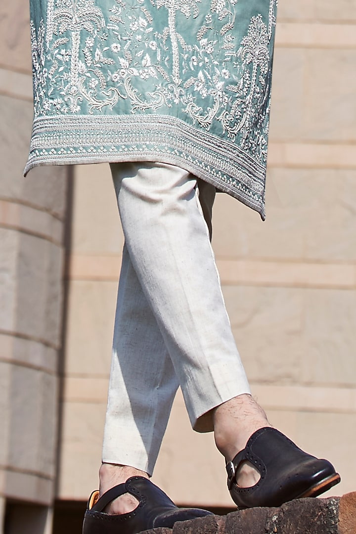 Mint Green Chanderi Kurta Set by Anushree Reddy Men at Pernia's Pop Up Shop
