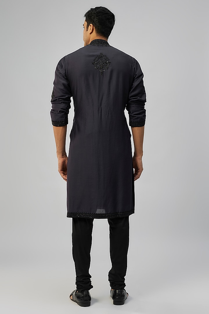 Navy Blue Chanderi Kurta Set by Anushree Reddy Men at Pernia's Pop Up Shop