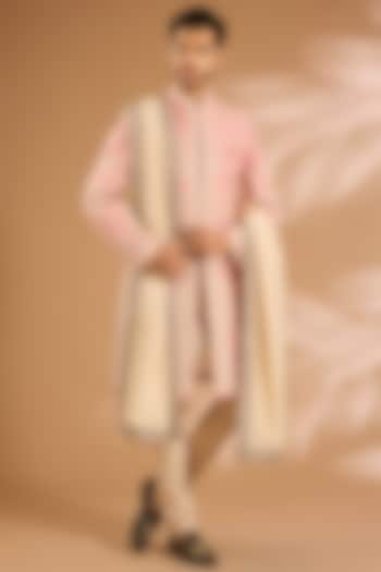 Dusty Rose Raw Silk Groom Sherwani Set by Anushree Reddy Men at Pernia's Pop Up Shop
