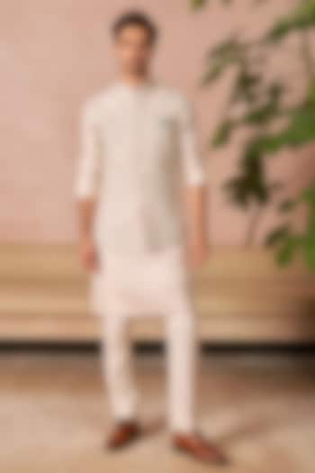 Ivory Raw Silk Bundi Jacket Set by Anushree Reddy Men at Pernia's Pop Up Shop