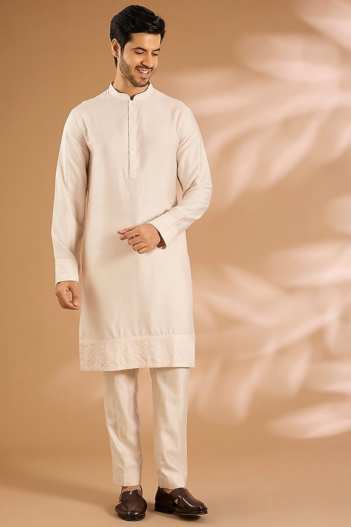 Ash Grey Raw Silk Nehru Jacket Set by Anushree Reddy Men at Pernia's Pop Up Shop