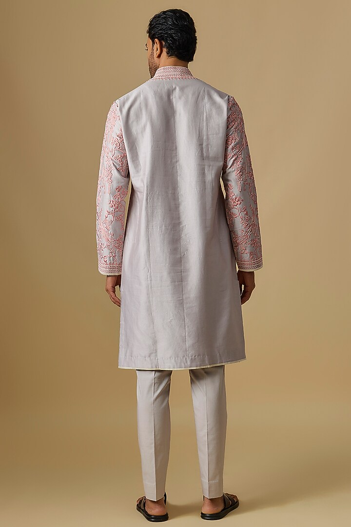 Ash Grey Cotton Twill Kurta Set by Anushree Reddy Men at Pernia's Pop Up Shop