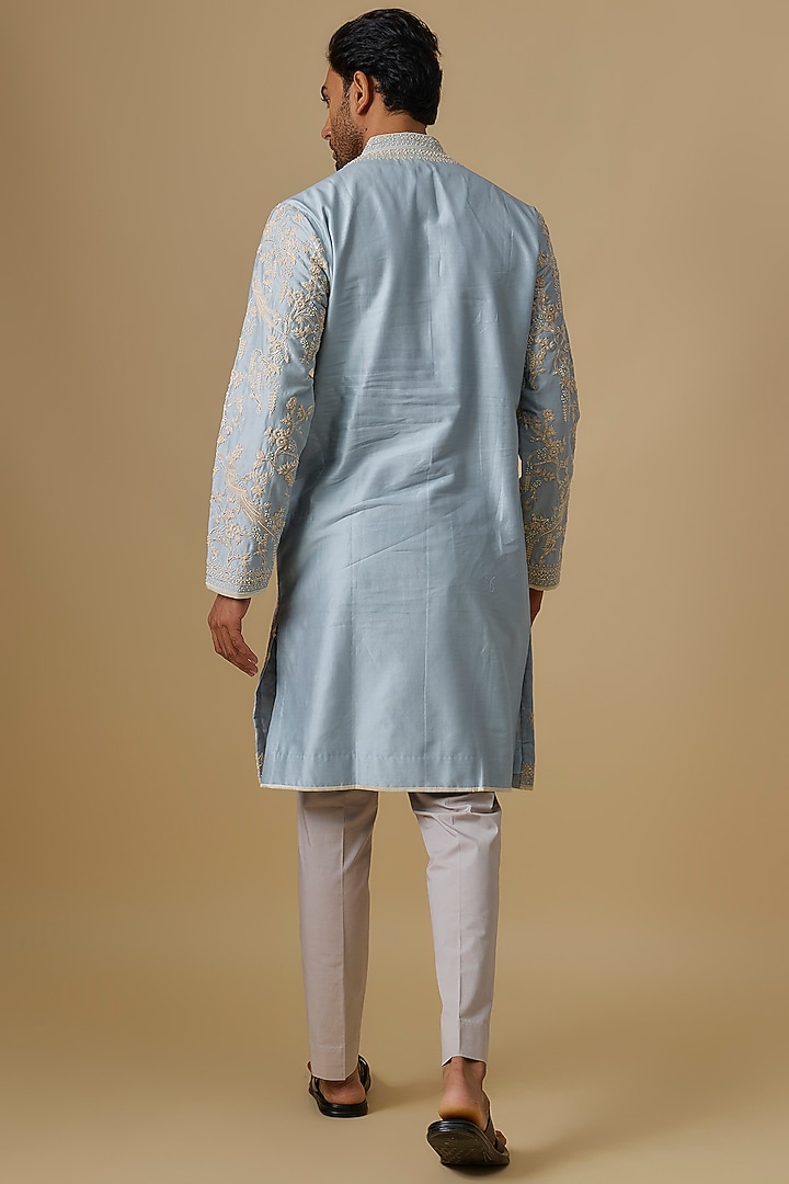 Powder Blue Chanderi Kurta Set by Anushree Reddy Men at Pernia's Pop Up Shop