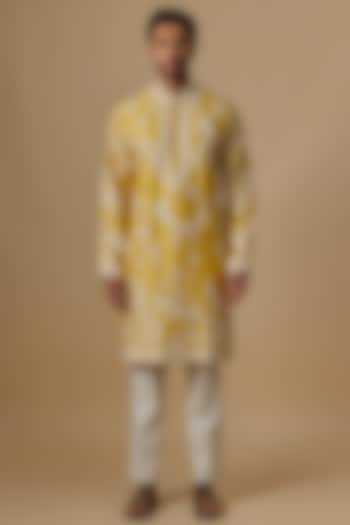 Yellow Chanderi Kurta Set by Anushree Reddy Men
