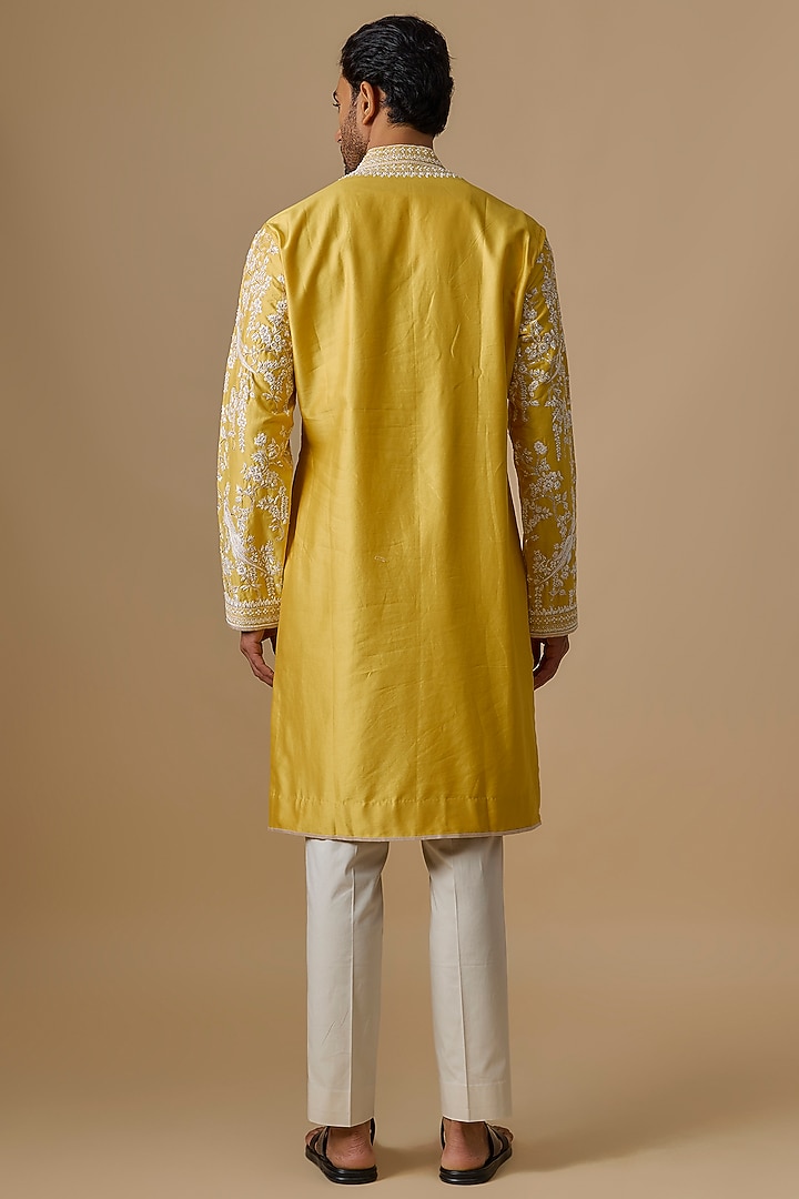 Yellow Chanderi Kurta Set by Anushree Reddy Men at Pernia's Pop Up Shop