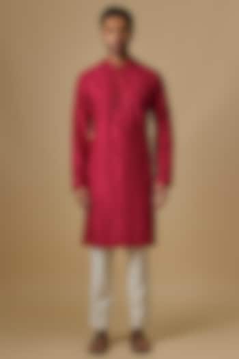 Red Cotton Kurta Set by Anushree Reddy Men