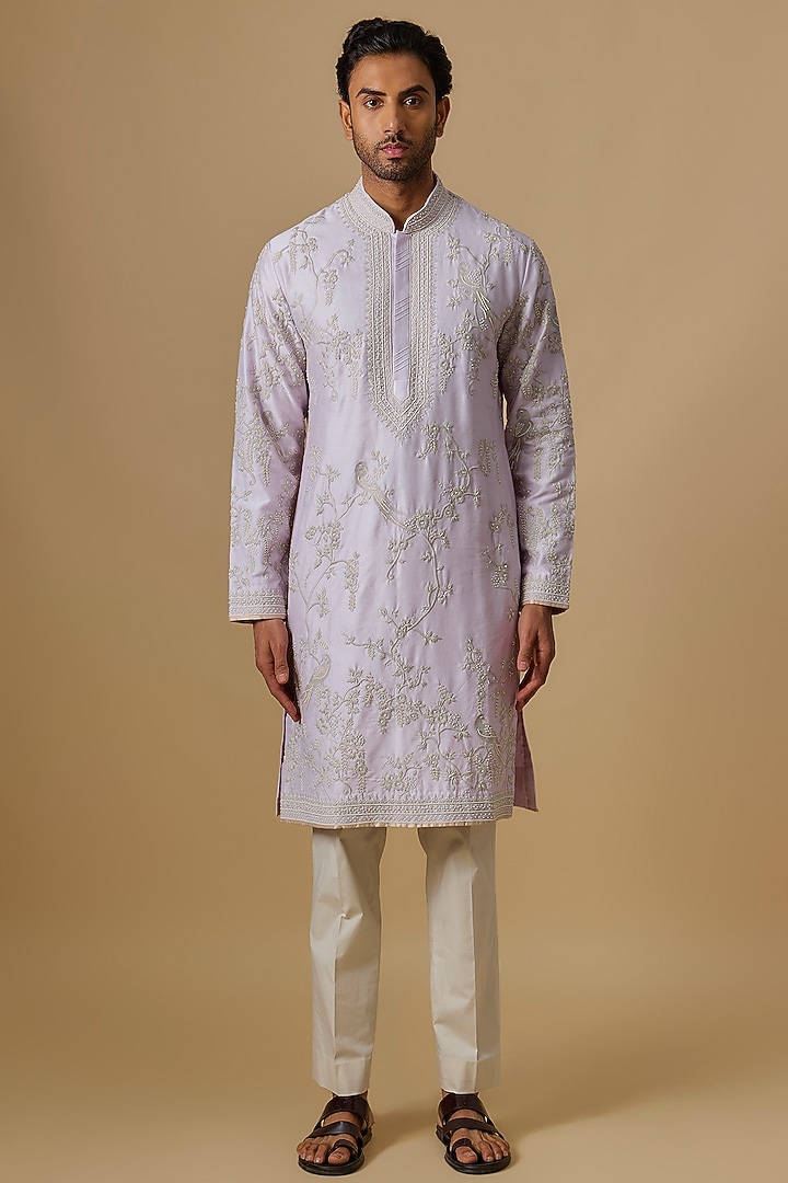 Lilac Chanderi Kurta Set by Anushree Reddy Men