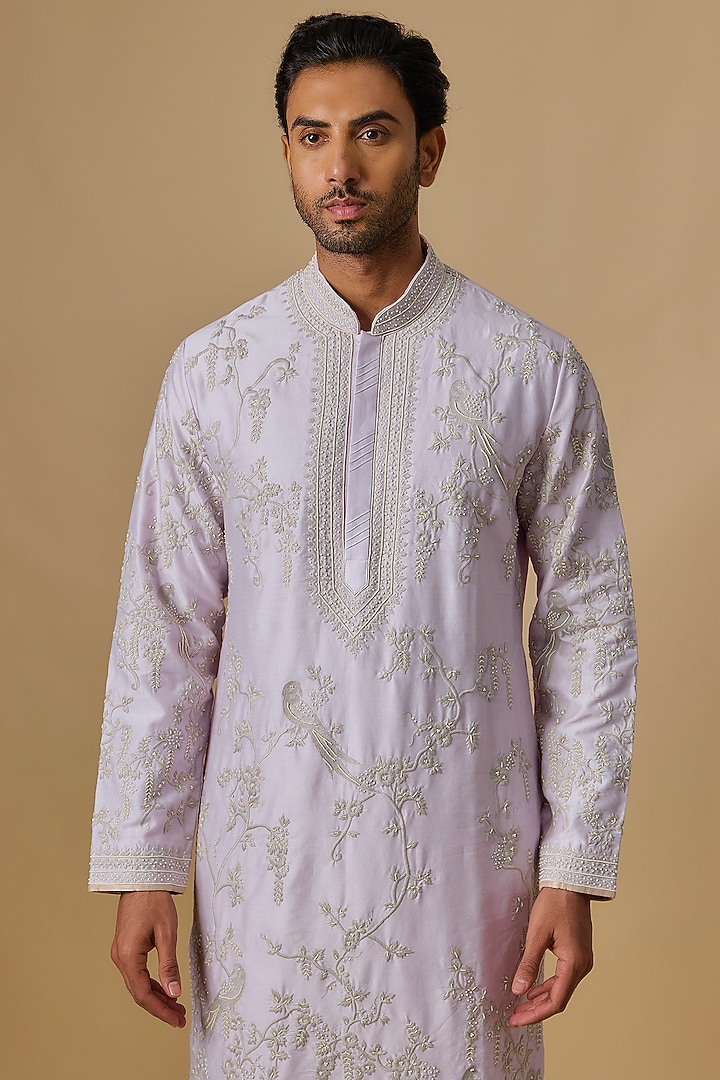 Lilac Chanderi Kurta Set by Anushree Reddy Men at Pernia's Pop Up Shop