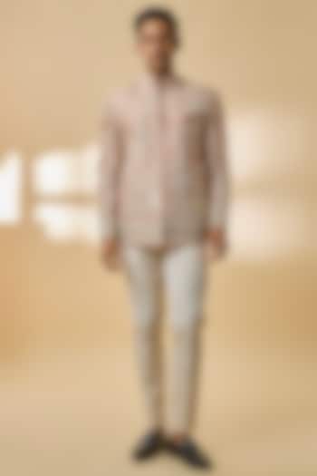 Dusty Pink Raw Silk Groom Bandhgala Set by Anushree Reddy Men at Pernia's Pop Up Shop