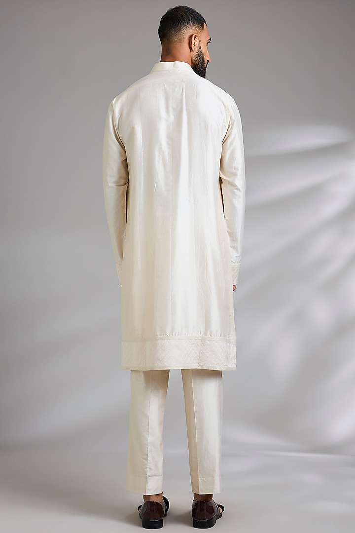 Cream Raw Silk Groom Indowestern Set by Anushree Reddy Men at Pernia's Pop Up Shop