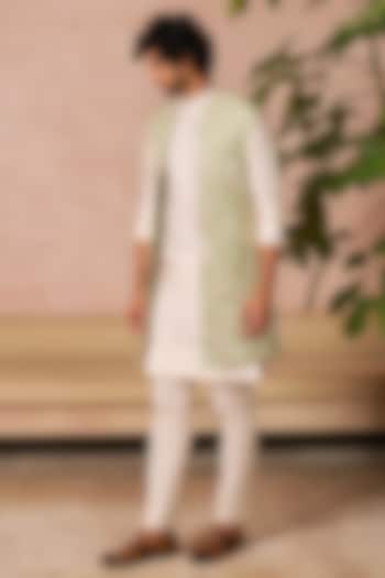 Mint Green Raw Silk Groom Indowestern Set by Anushree Reddy Men at Pernia's Pop Up Shop