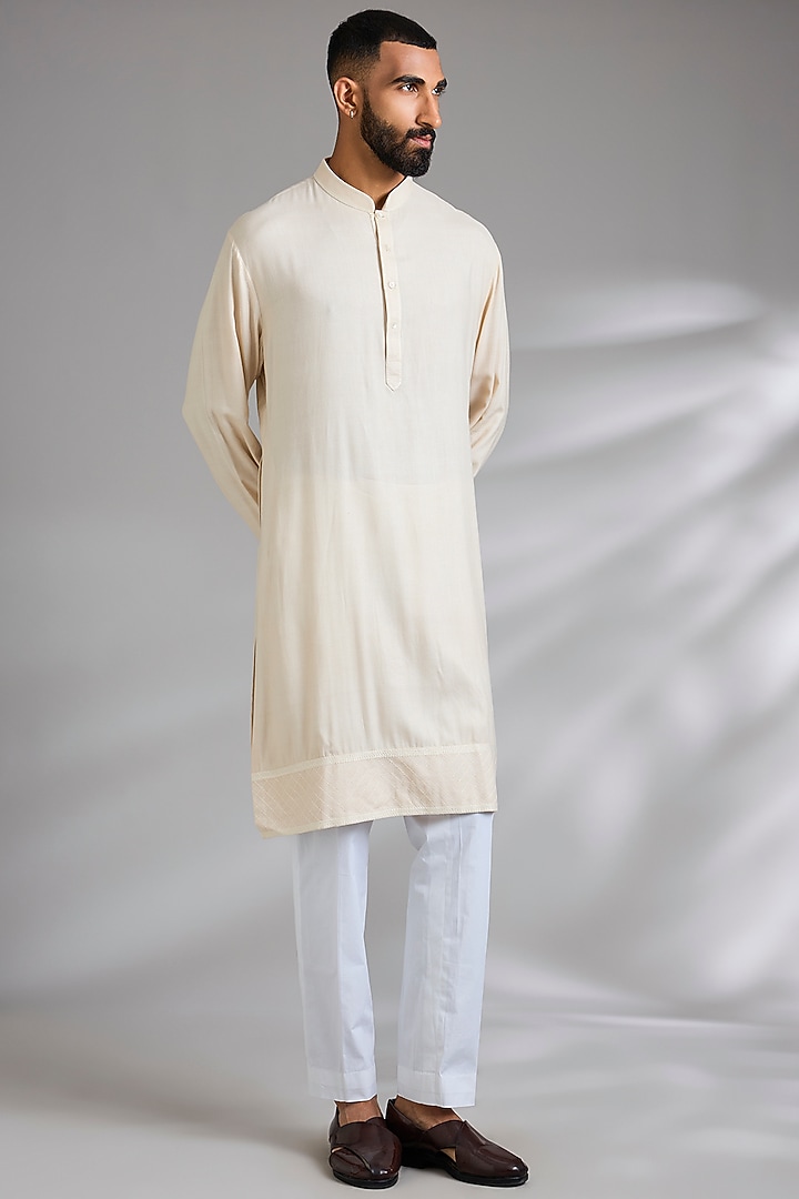 Cream-Maroon Raw Silk Groom Indowestern Set by Anushree Reddy Men at Pernia's Pop Up Shop