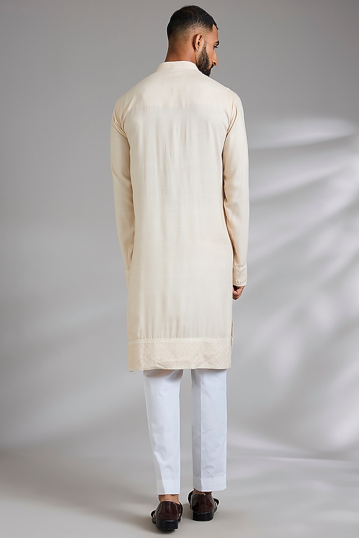 Cream-Maroon Raw Silk Groom Indowestern Set by Anushree Reddy Men at Pernia's Pop Up Shop