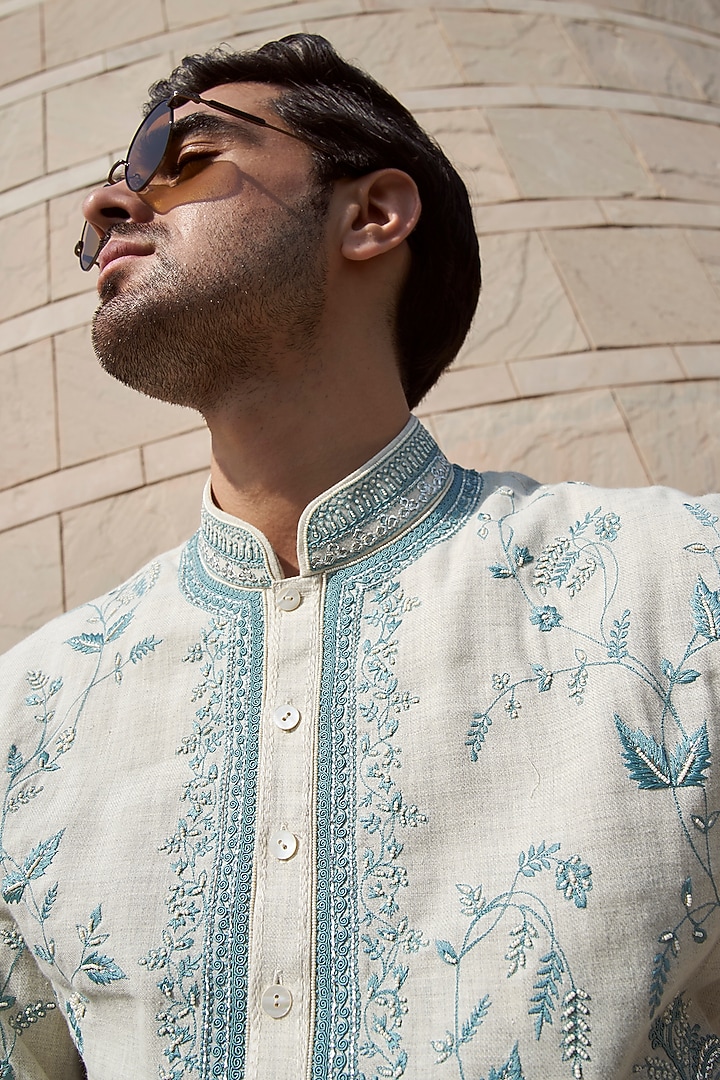 Ivory Cotton Twill Kurta Set by Anushree Reddy Men at Pernia's Pop Up Shop