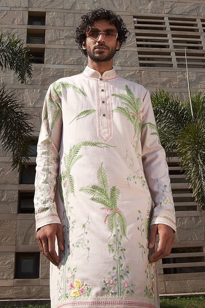 Dusty Rose Slub Cotton Kurta Set by Anushree Reddy Men at Pernia's Pop Up Shop