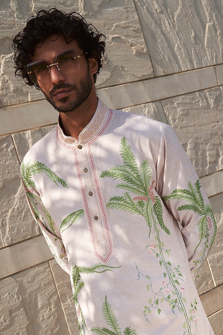 Dusty Rose Slub Cotton Kurta Set by Anushree Reddy Men at Pernia's Pop Up Shop