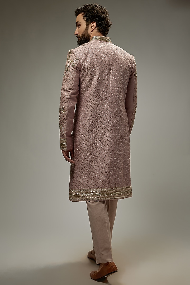 Lavender Raw Silk Embroidered Groom Sherwani Set by Anushree Reddy Men at Pernia's Pop Up Shop