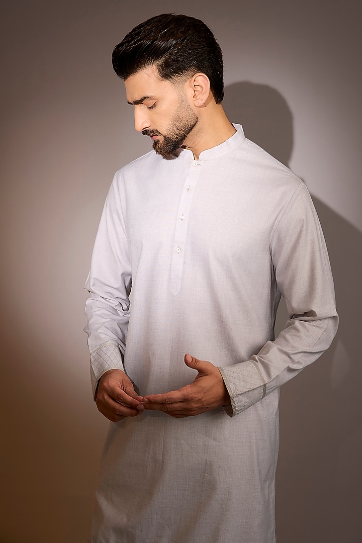 Dusty Pink Slub Cotton Embroidered Kurta Set by Anushree Reddy Men at Pernia's Pop Up Shop