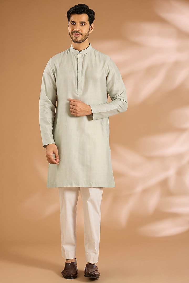 Sage Green Raw Silk Groom Sherwani Set by Anushree Reddy Men at Pernia's Pop Up Shop