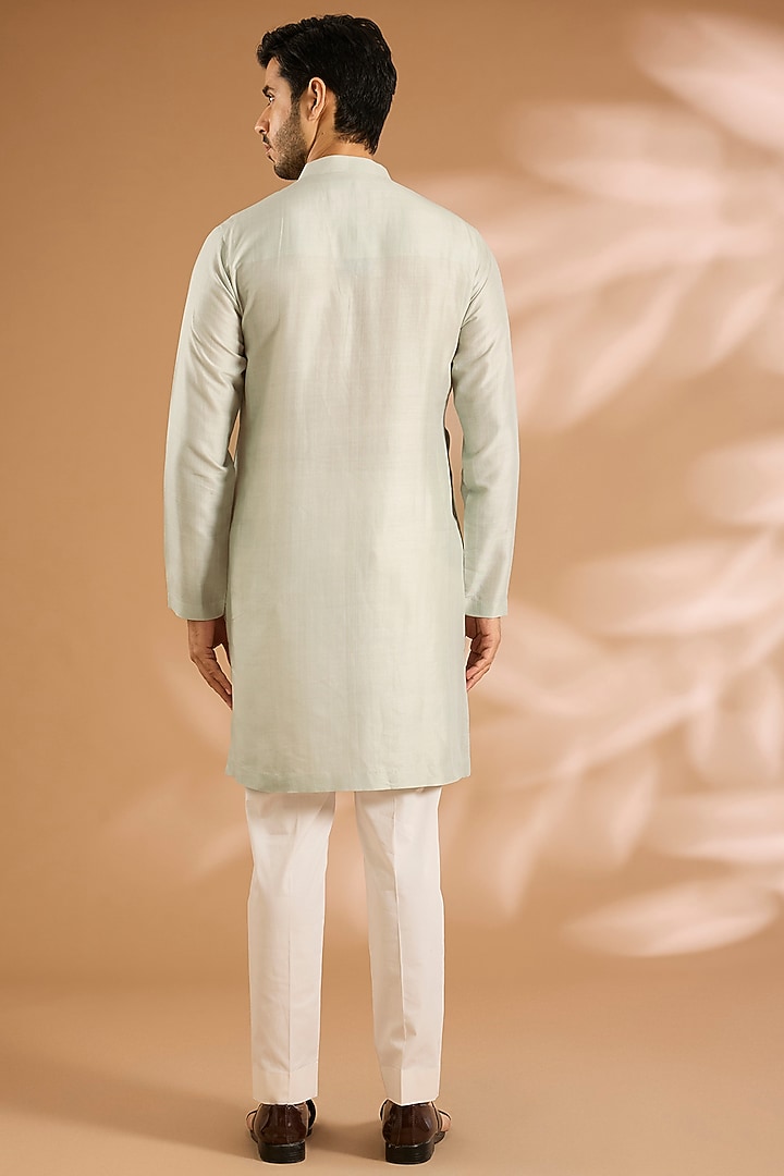 Sage Green Raw Silk Groom Sherwani Set by Anushree Reddy Men at Pernia's Pop Up Shop