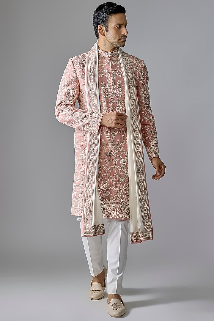 Light Purple Raw Silk Groom Sherwani Set by Anushree Reddy Men at Pernia's Pop Up Shop