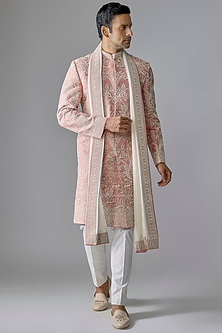 Light Purple Raw Silk Sherwani Set by Anushree Reddy Men