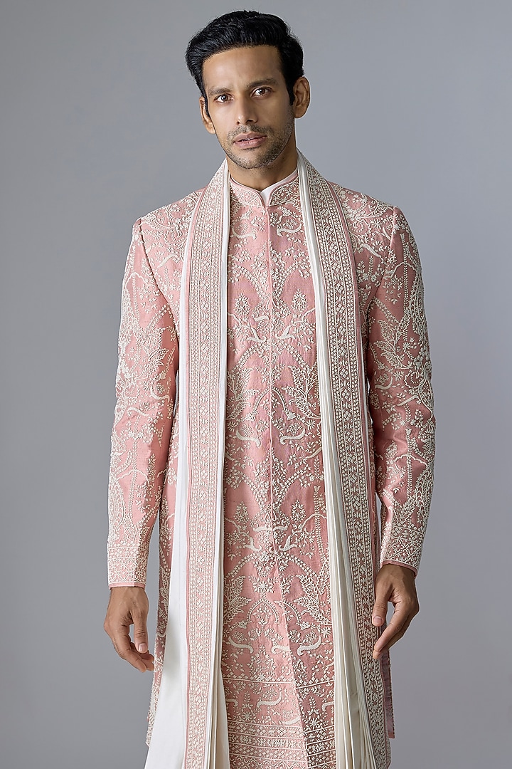 Light Purple Raw Silk Groom Sherwani Set by Anushree Reddy Men at Pernia's Pop Up Shop