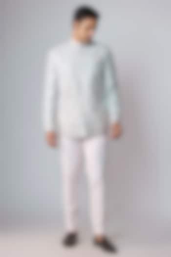 Light Purple Raw Silk Groom Bandhgala Set by Anushree Reddy Men at Pernia's Pop Up Shop