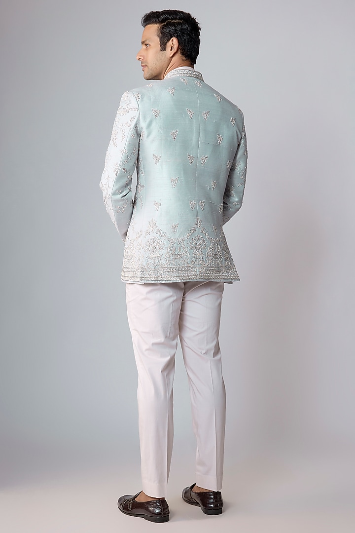 Light Purple Raw Silk Groom Bandhgala Set by Anushree Reddy Men at Pernia's Pop Up Shop