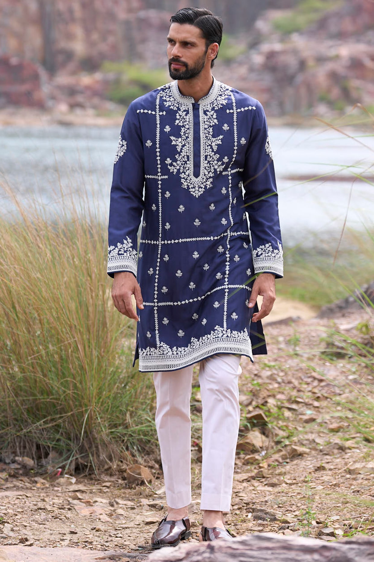Anushree Reddy Midnight Blue Silk Cutdana Embroidered Kurta Set
